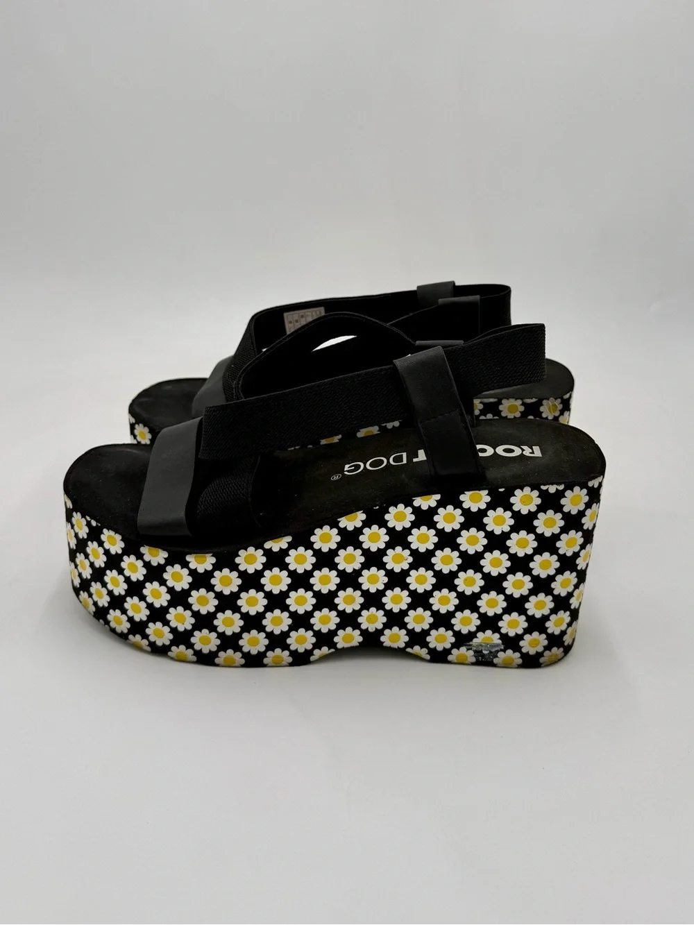 RocketDog Black and Yellow Daisy Platform Wedges